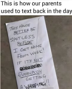 Handwritten note on a white envelope with a stern warning about house cleanliness
