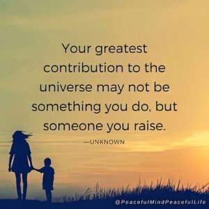 Silhouette of a mother and child holding hands, with a quote about raising someone