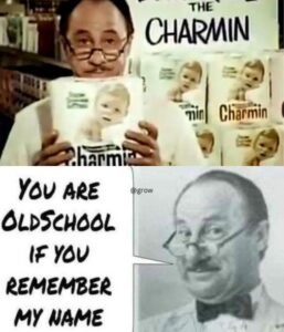 Vintage charmin commercial featuring a man holding a pack of toilet paper